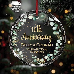 Customized Anniversary Ornament, Custom Glass Ornament, Gift for Parent, Grandparent Ornament, Personalized Couple Ornament Glass Round