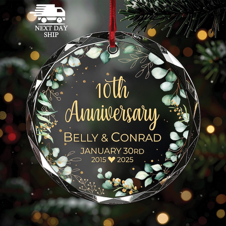 Customized Anniversary Ornament, Custom Glass Ornament, Gift for Parent, Grandparent Ornament, Personalized Couple Ornament Glass Round