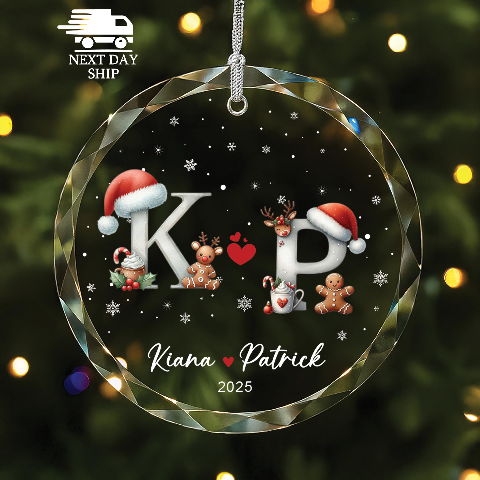 Personalized Couple Christmas Ornament 2025, Custom Initials And Names Glass Ornament, Holiday Gift for Couples, Romantic Holiday Gift