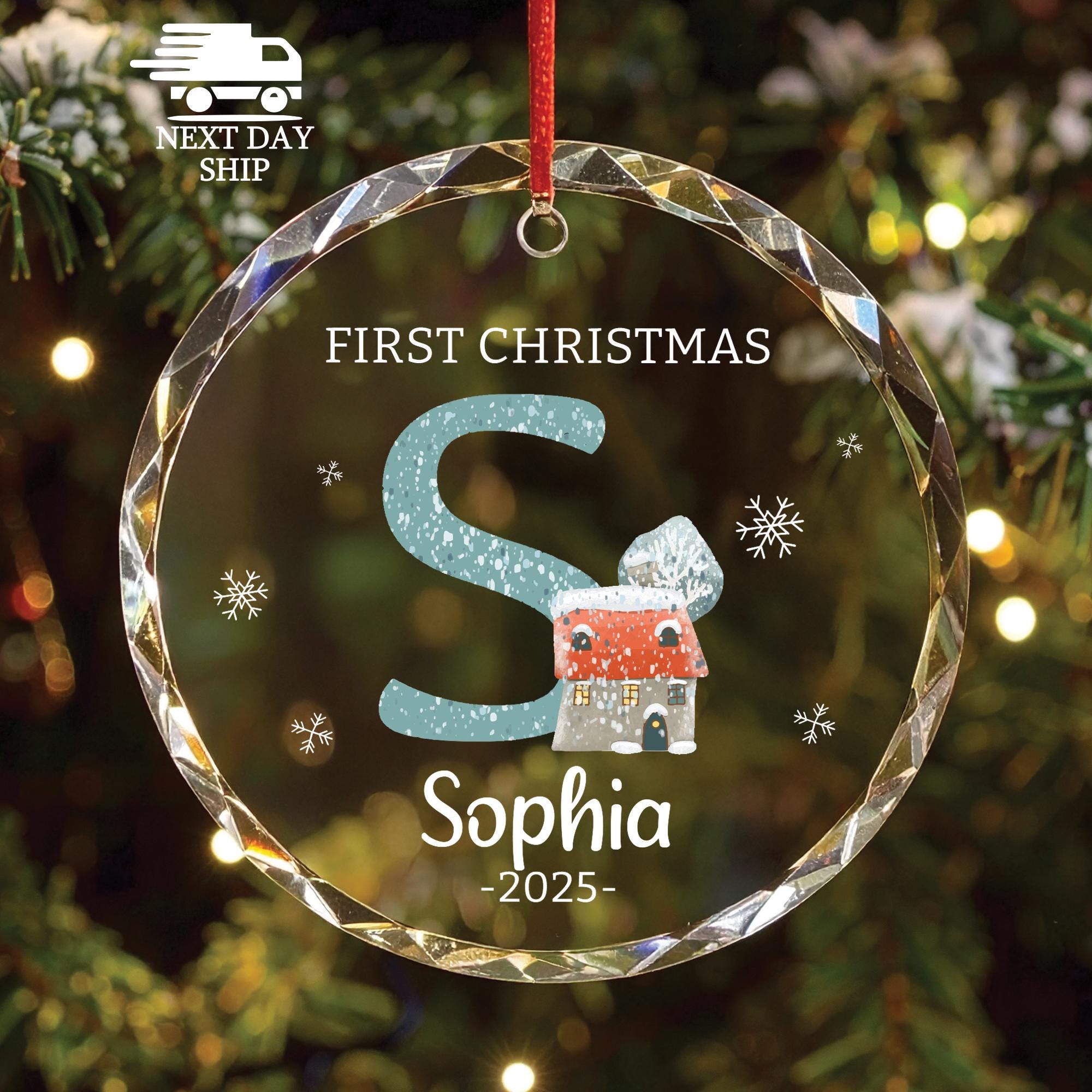 First Christmas Ornament, Baby Name and Initial Ornament, Nursery Ornament, Baby Girl and Boy Ornament, Holiday Keepsake, Newborn Ornament