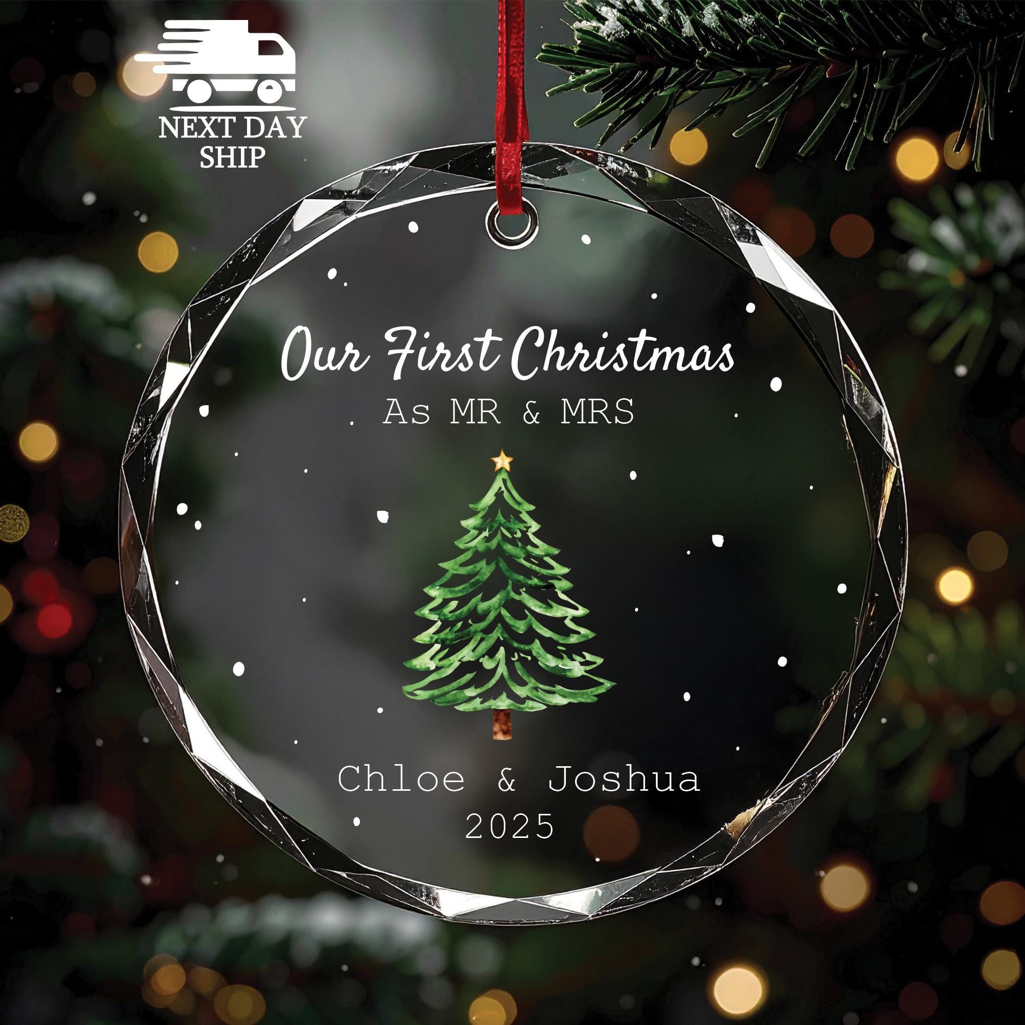 Custom Our First Christmas Ornament, Personalized Mr And Mrs Name Ornament, 2024 Christmas Ornament, First Christmas Gift, Newlywed Ornament