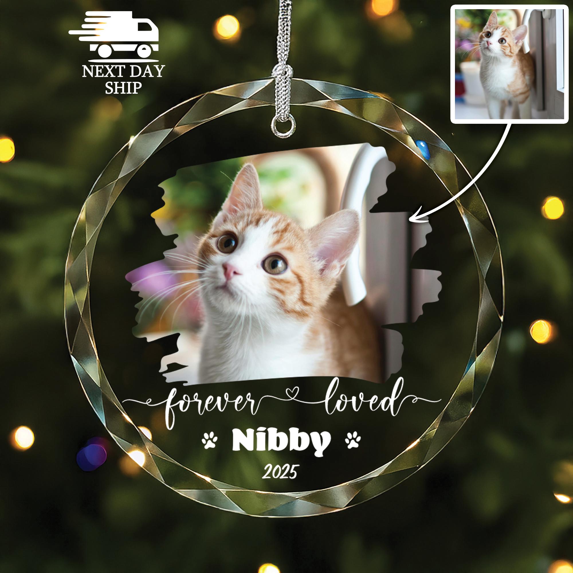 Cat Memorial Ornament, Custom Photo Glass Keepsake, Forever Loved, Pet Loss Gift, Pet Remembrance Ornament, Memorial Gift, Cat Parent Gift