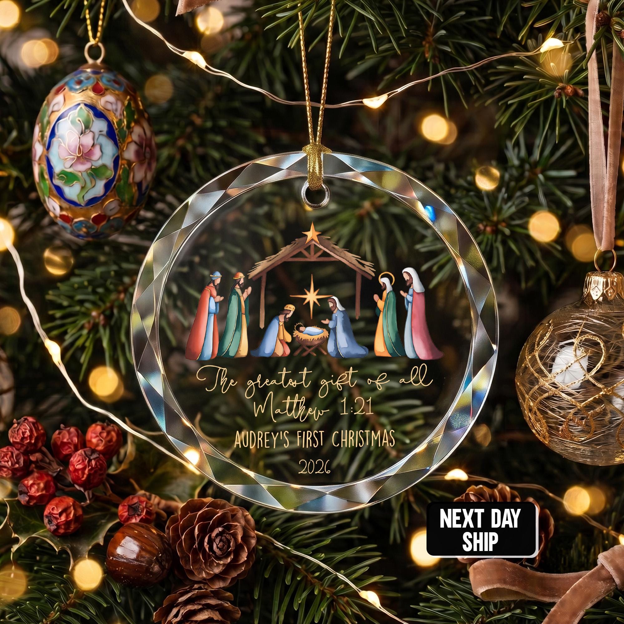 Matthew 1:21 Christmas Ornament, Personalized Nativity Ornament, Christian Baby First Christmas Gift, Religious Christmas Keepsake