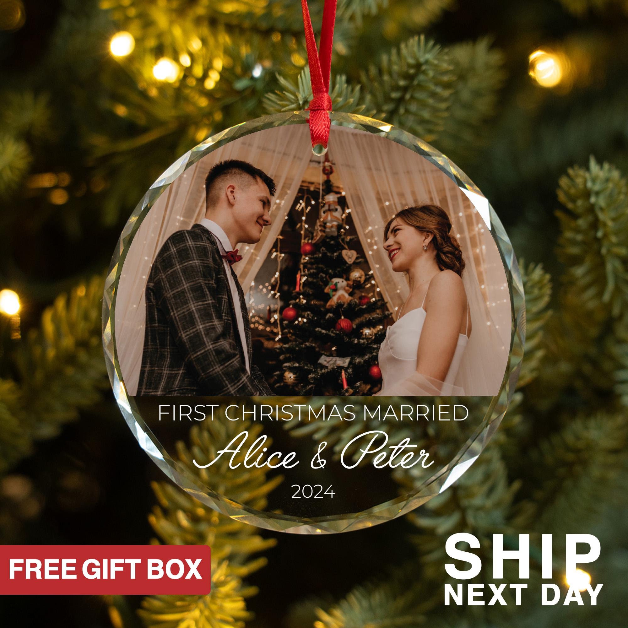 First Christmas As Married Ornament With Name, Custom Picture Ornament, Anniversary Gifts, Gift For Wife, Gift For Husband, Photo Ornament