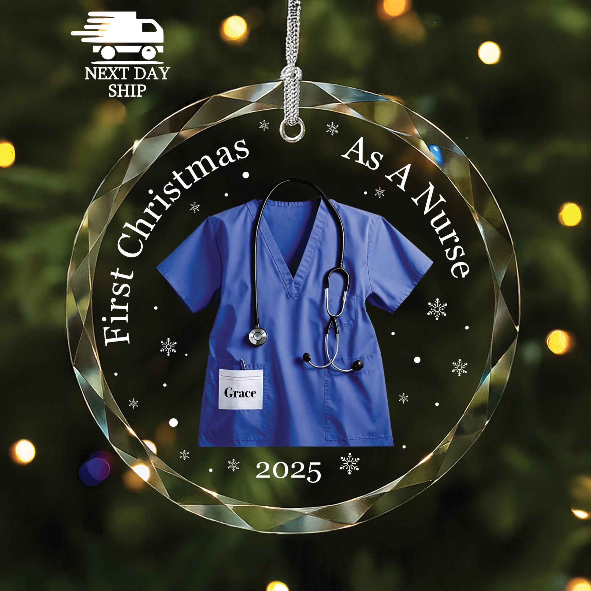First Christmas As A Nurse Ornament 2026, Custom Nurse Name Ornament, Gift For New Nurses, Nurse Blue Uniform Ornament, Christmas Gift