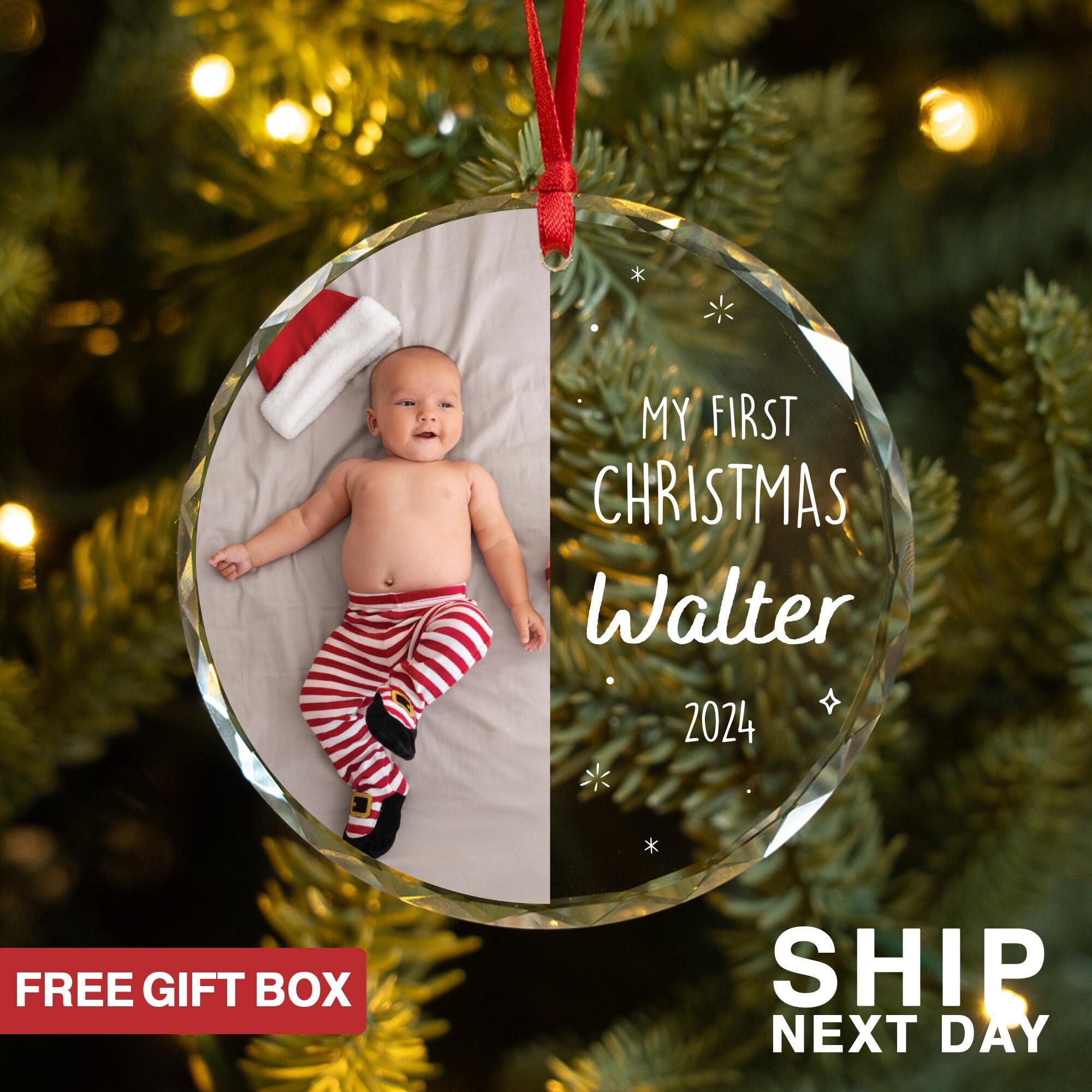 Personalized My First Christmas Ornament, Custom Baby Photo Ornament, New Born Gift For New Mom, Gift For Grandparents, Baby Keepsake Gifts
