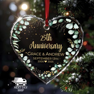 Customized Anniversary Ornament, Custom Glass Ornament, Gift for Parent, Grandparent Ornament, Personalized Couple Ornament Glass Heart