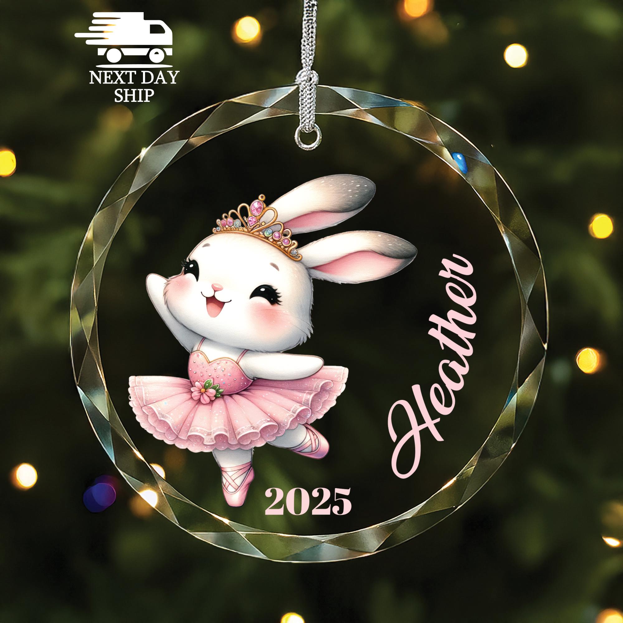 Cute Ballerina Bunny Ornament, Personalized Girls Christmas Ornament, Baby Girl Name Keepsake, Bunny Princess Ornament, Baby Rabbit Gift