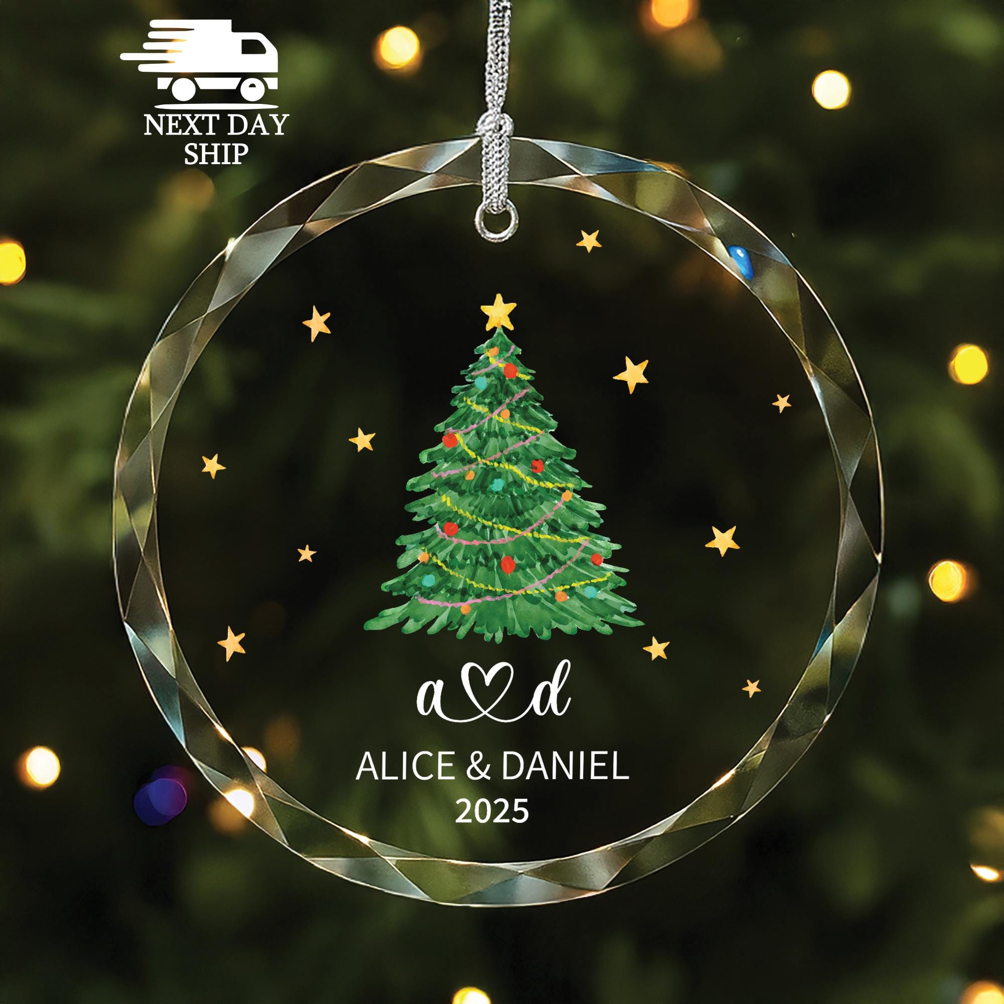 Personalized Christmas Tree Ornament, Name Initial Ornament, 2025 Ornament, Dainty Glass Ornament, Family Holiday Ornament, Christmas Decor