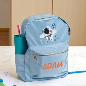 Personalized Astronaut Name Backpack, Rocket Universe Galaxy Back To School Bag, Spaceman Backpack For Kids, Outer Space School Boy Bag