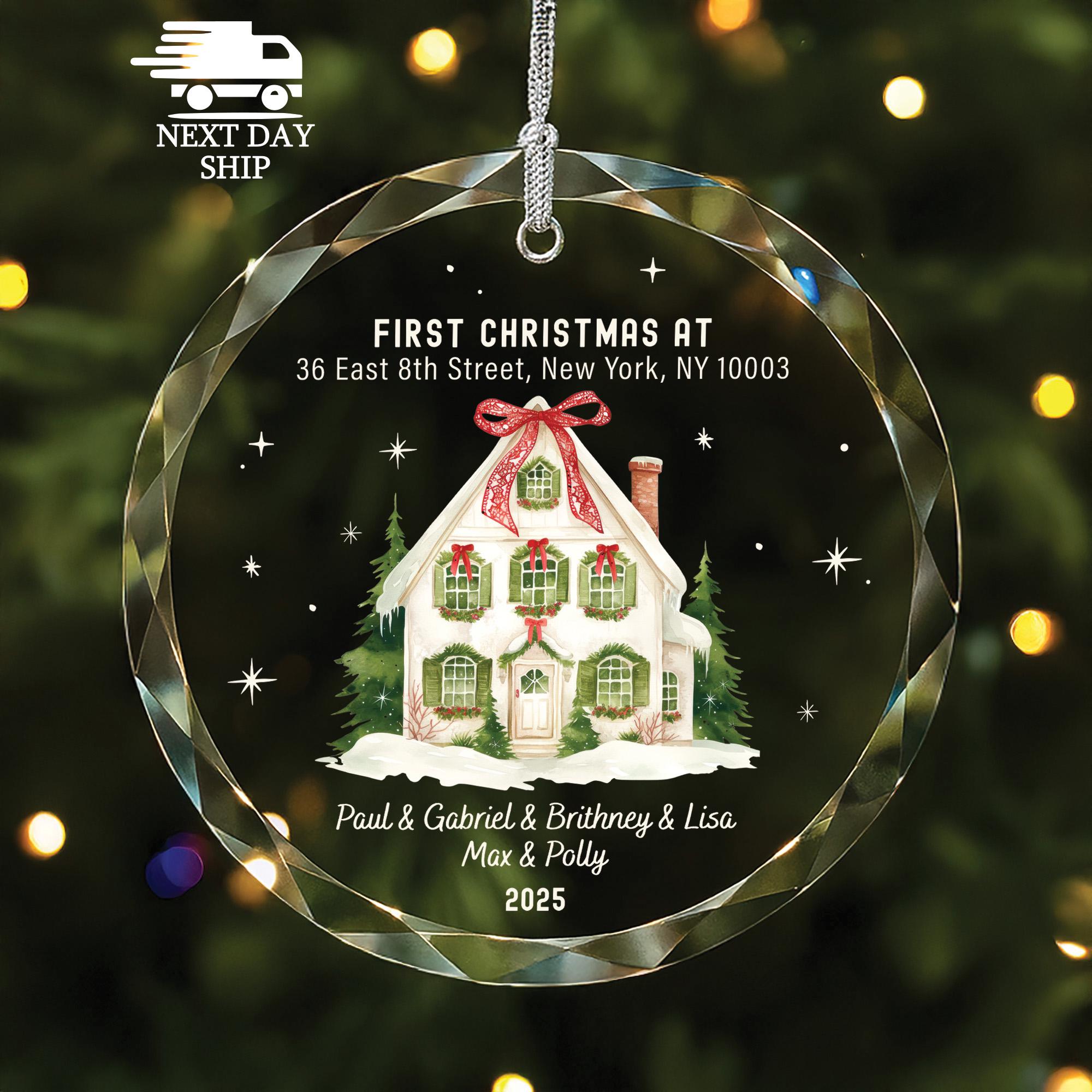 First Christmas at New Home Ornament, Custom Glass Ornament with Address & Family Names, Housewarming Gift, New Home Keepsake, Couple Gift