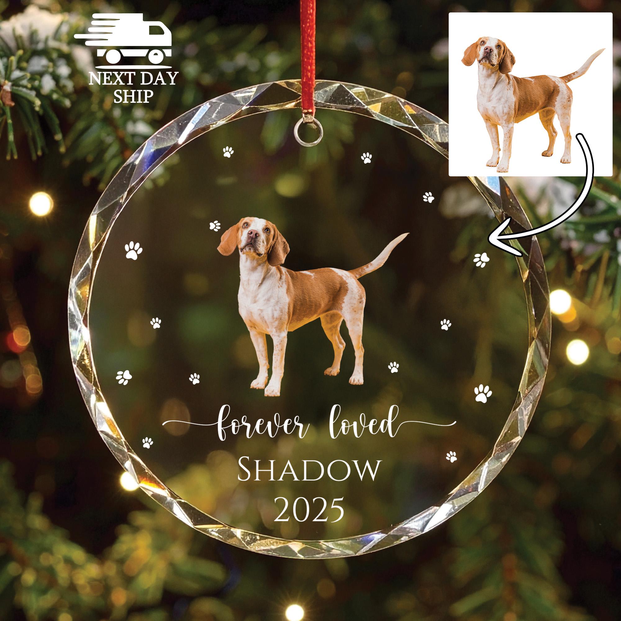 Pet Memorial Ornament, Personalized Dog or Cat Photo Ornament, Forever Loved Glass Keepsake, Pet Loss Gift, Remembrance Christmas Decor