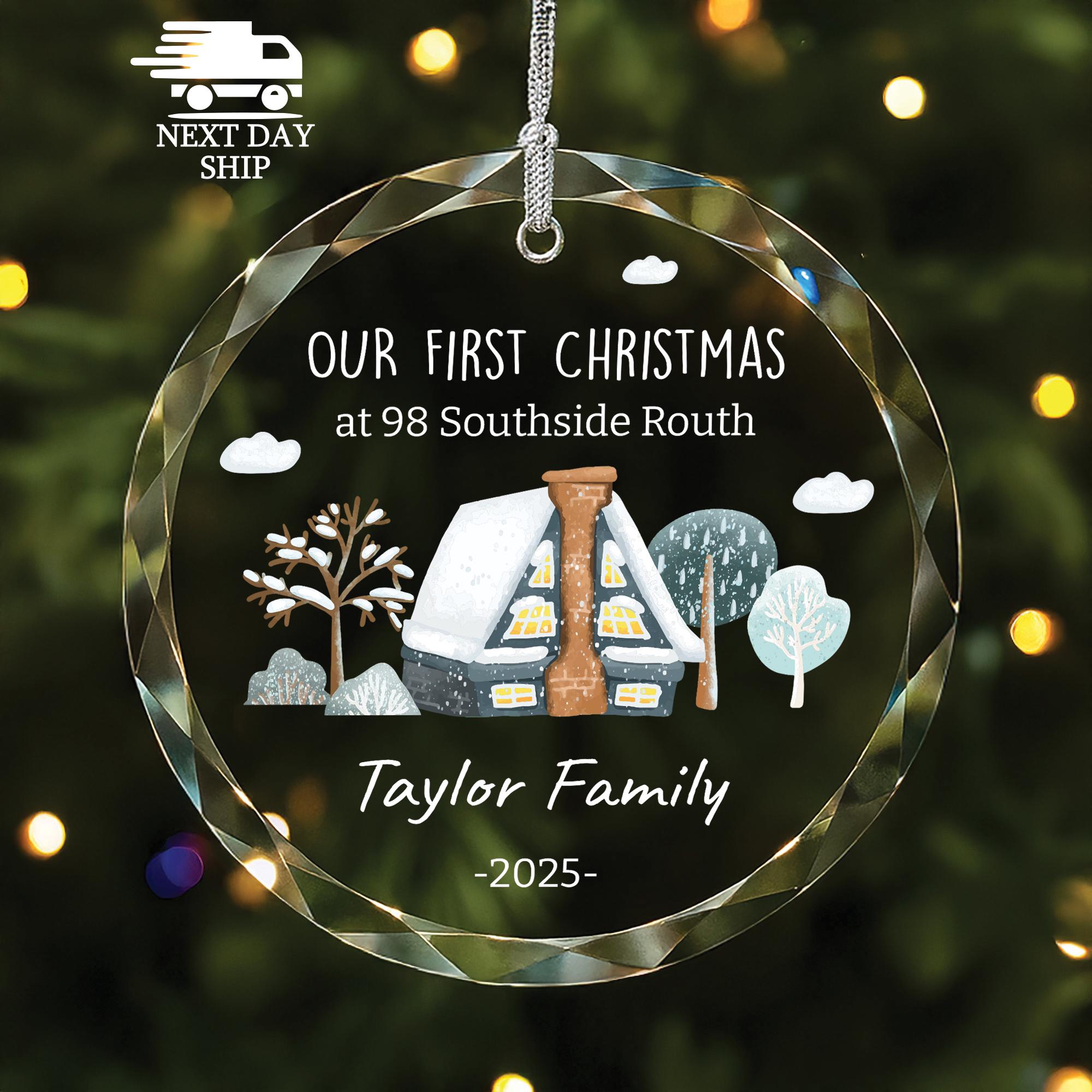 Family Name and Address Ornament, New House Ornament, New Home Keepsake, First Christmas Gifts, Personalized Glass Ornament, Christmas Decor