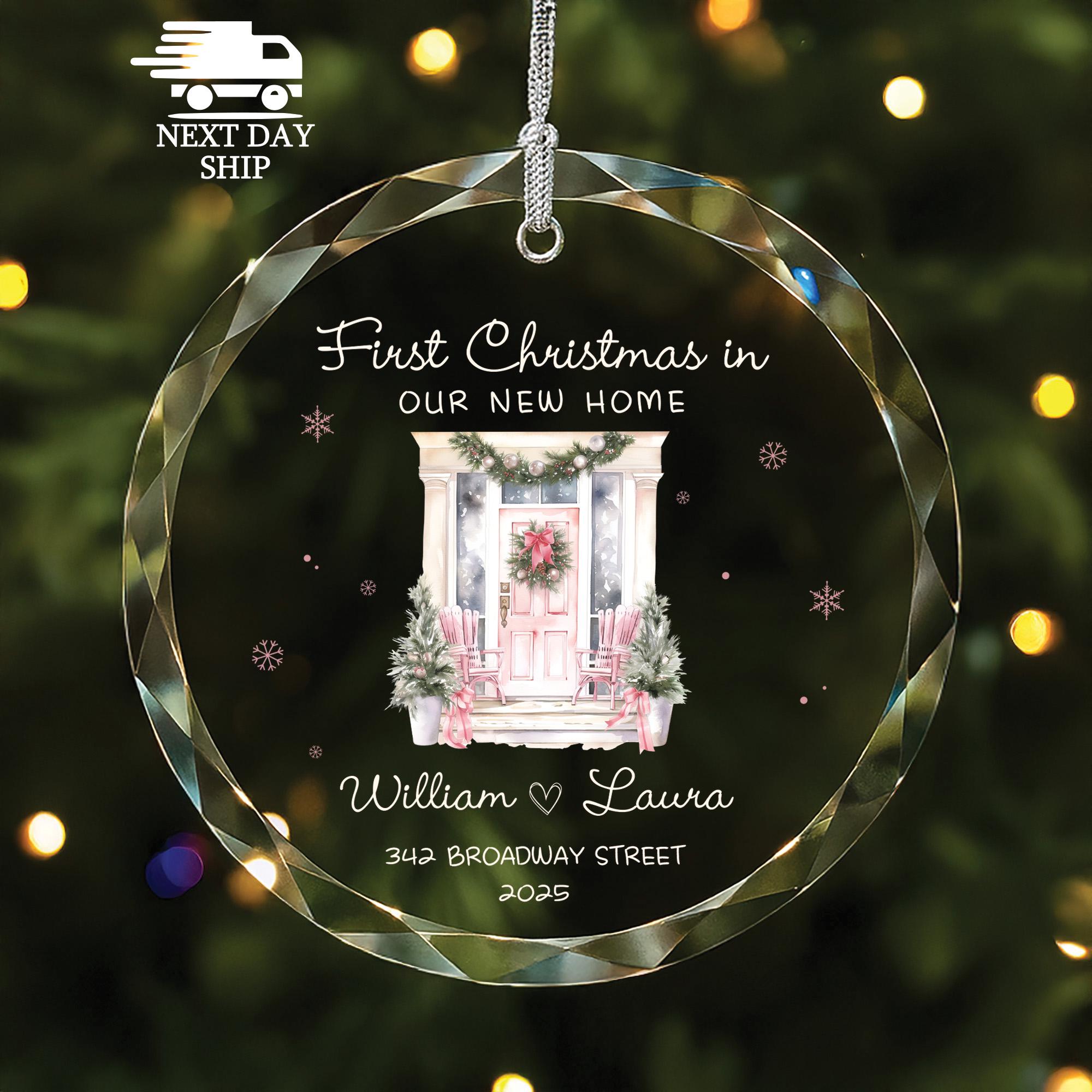 First Christmas in Our New Home, Personalized Glass Ornament with Names & Address, New Home Gift 2025, Housewarming Gift, Couple Keepsake