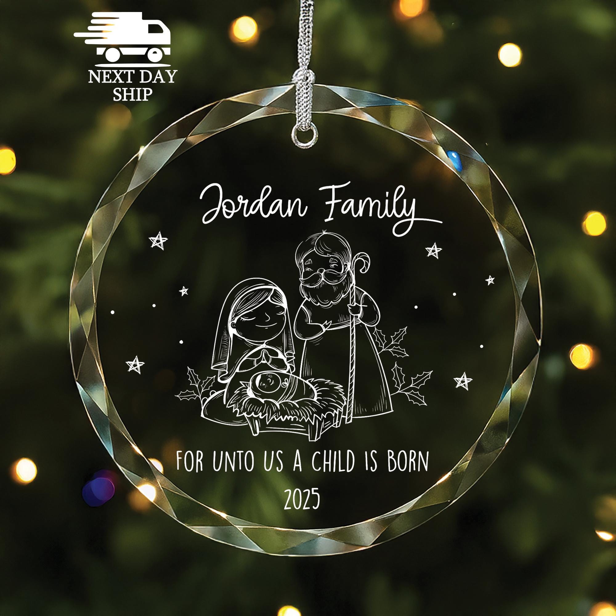Custom Family Name Ornament, Christmas New Born Ornament, Holy Night Ornament, Holiday Baby Gifts, Nursery Room Gifts, Christmas Family Gift