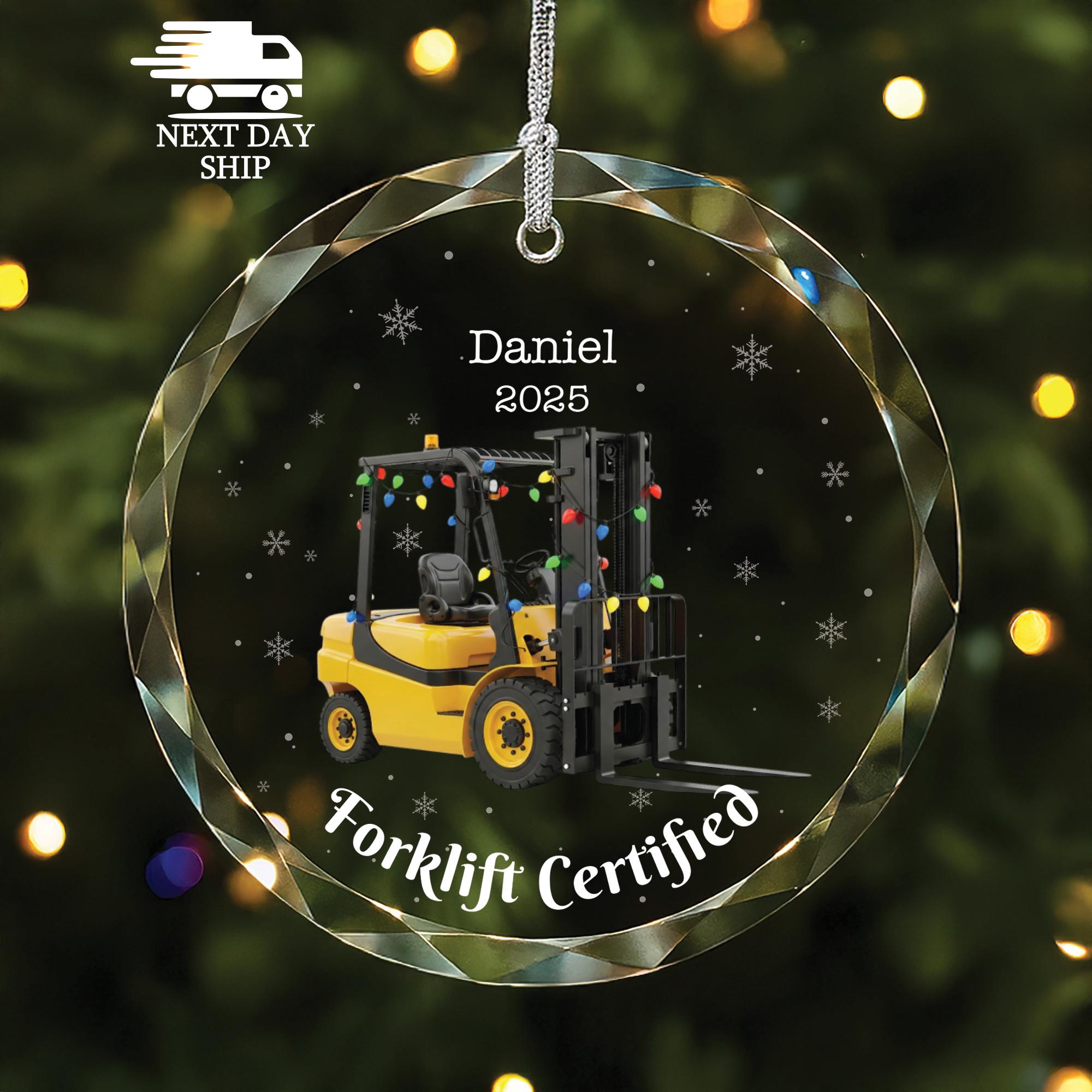 Forklift Certified Ornament, Logistics Glass Christmas Ornament, Personalized Work Gift, Custom Name Ornament for Coworker or Boss 2025