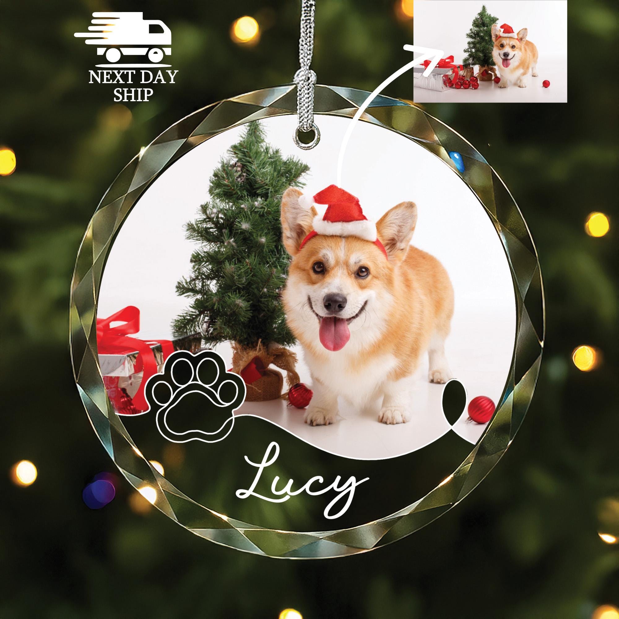 Personalized Dog Photo Ornament With Name, Custom Dog Paw Ornament, Pet Picture Ornament For Christmas, Holiday Pet Owner Gift Ideas
