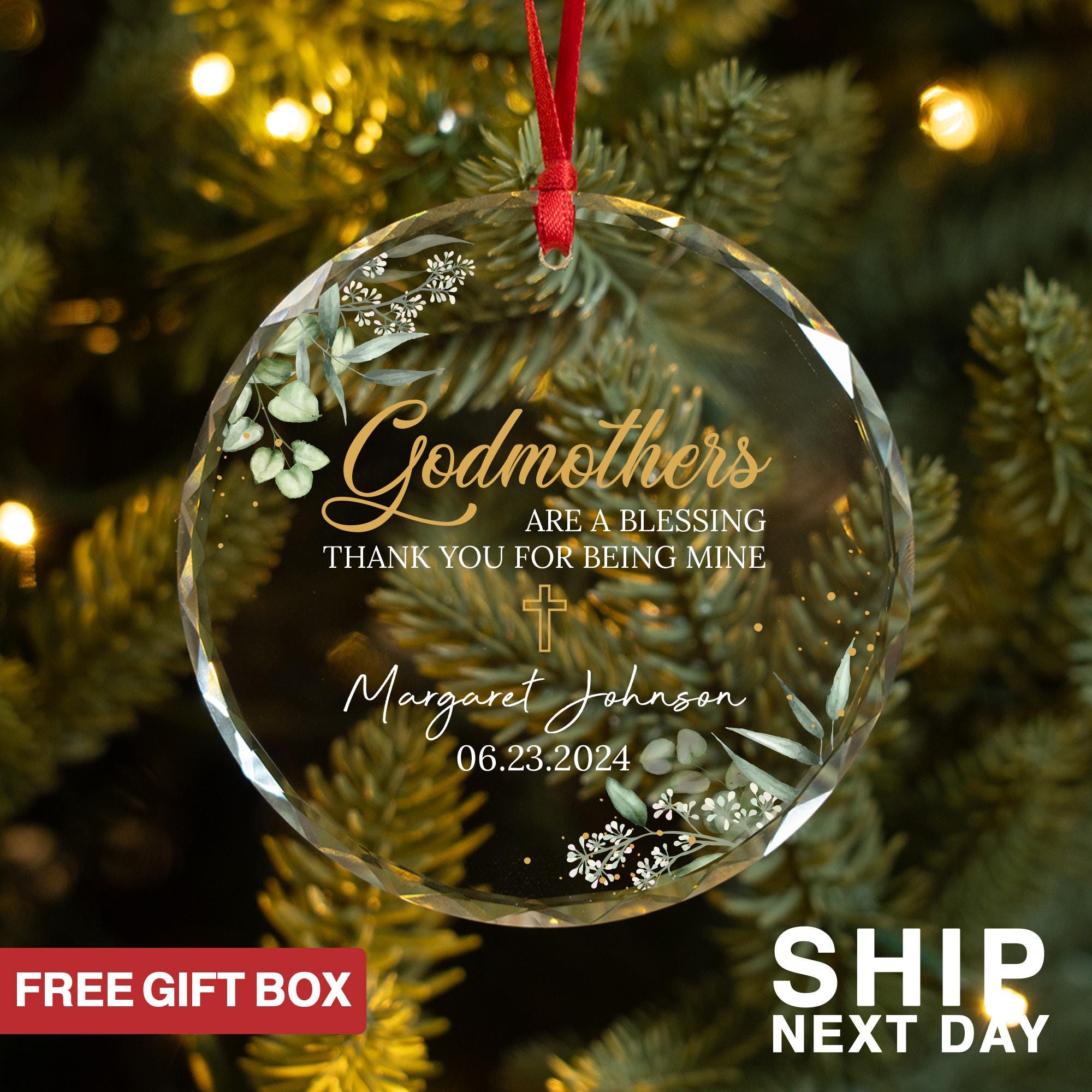 Godmothers Custom Name Ornament, Christianity Baptism Gifts, Baby Baptize Gift, Personalized Religious Ornament, Godmother Proposal Ornament