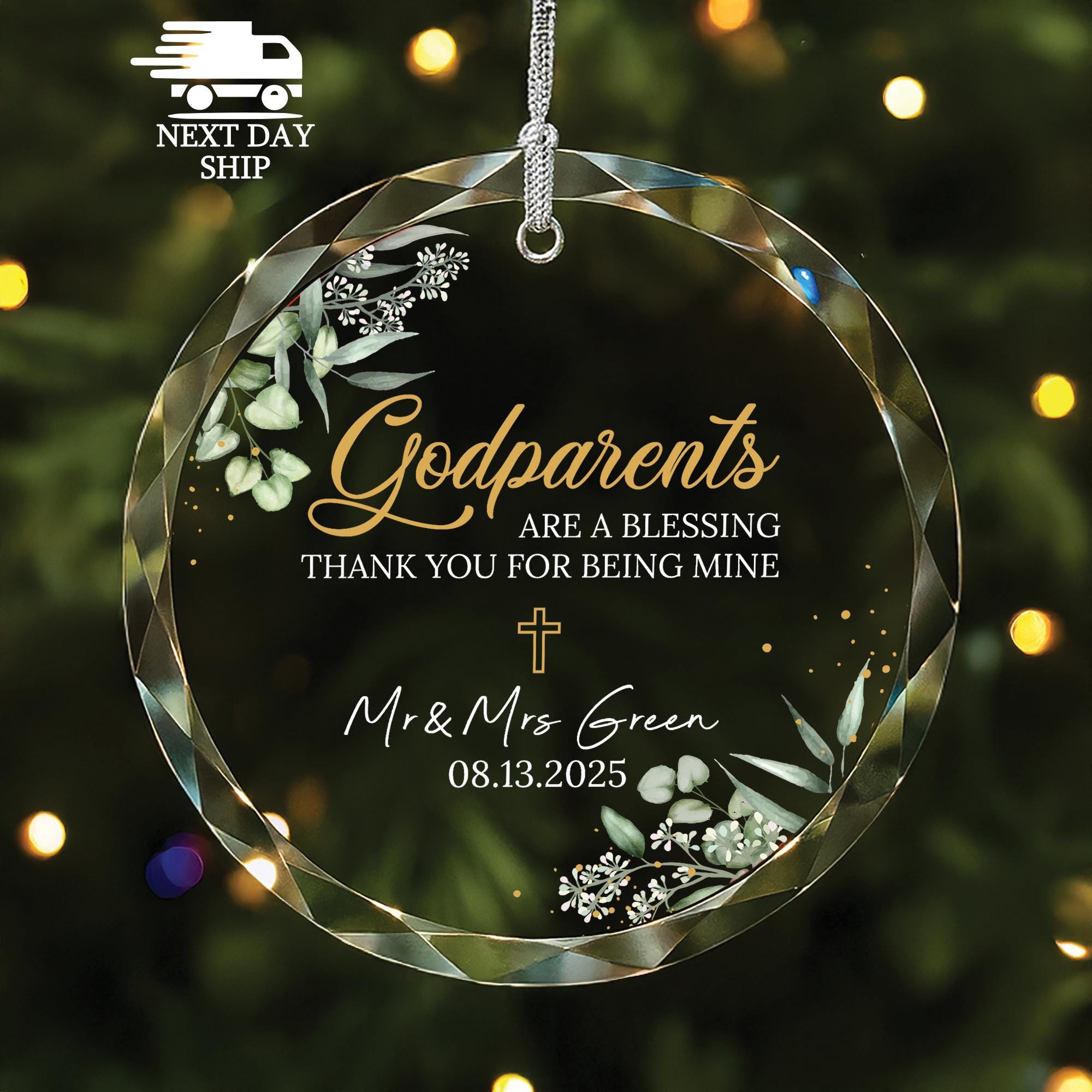 Custom Godparents Ornament, Personalized Baptism Ornament, Religious Gift, Holiday Christian Gifts, Grandpa Christmas Gift, Baby Ornament