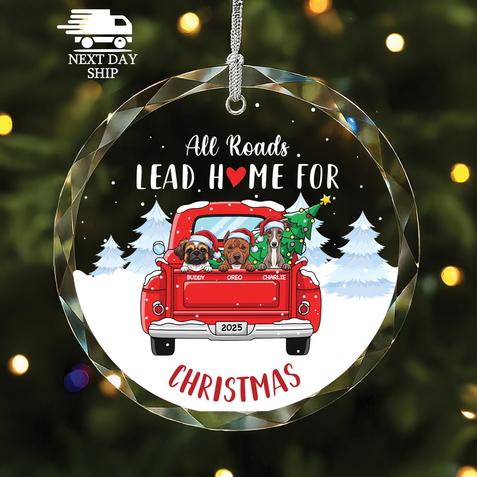 Custom Dog Ornament 2025, Christmas Ornament Santa Hat Dog Name, Dog Lover Gift Idea, Holiday Gift for Dog Lovers, Red Truck Dog Ornament