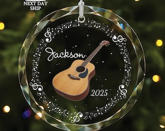 Personalized Guitar Ornament, Music Lover Christmas Ornament, Custom Glass Keepsake for Guitarist, Music Teacher Gift, 2026 Ornament