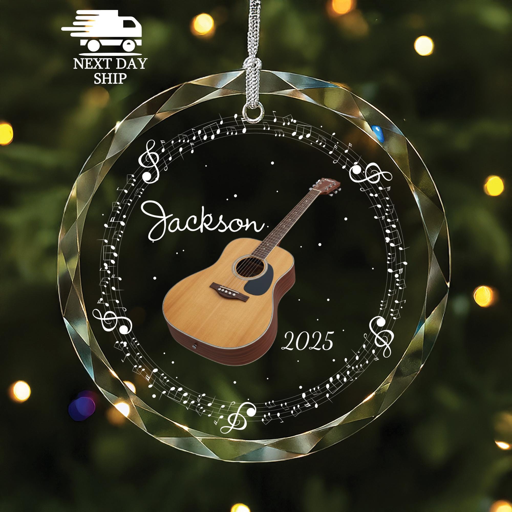 Personalized Guitar Ornament, Music Lover Christmas Ornament, Custom Glass Keepsake for Guitarist, Music Teacher Gift, 2025 Ornament