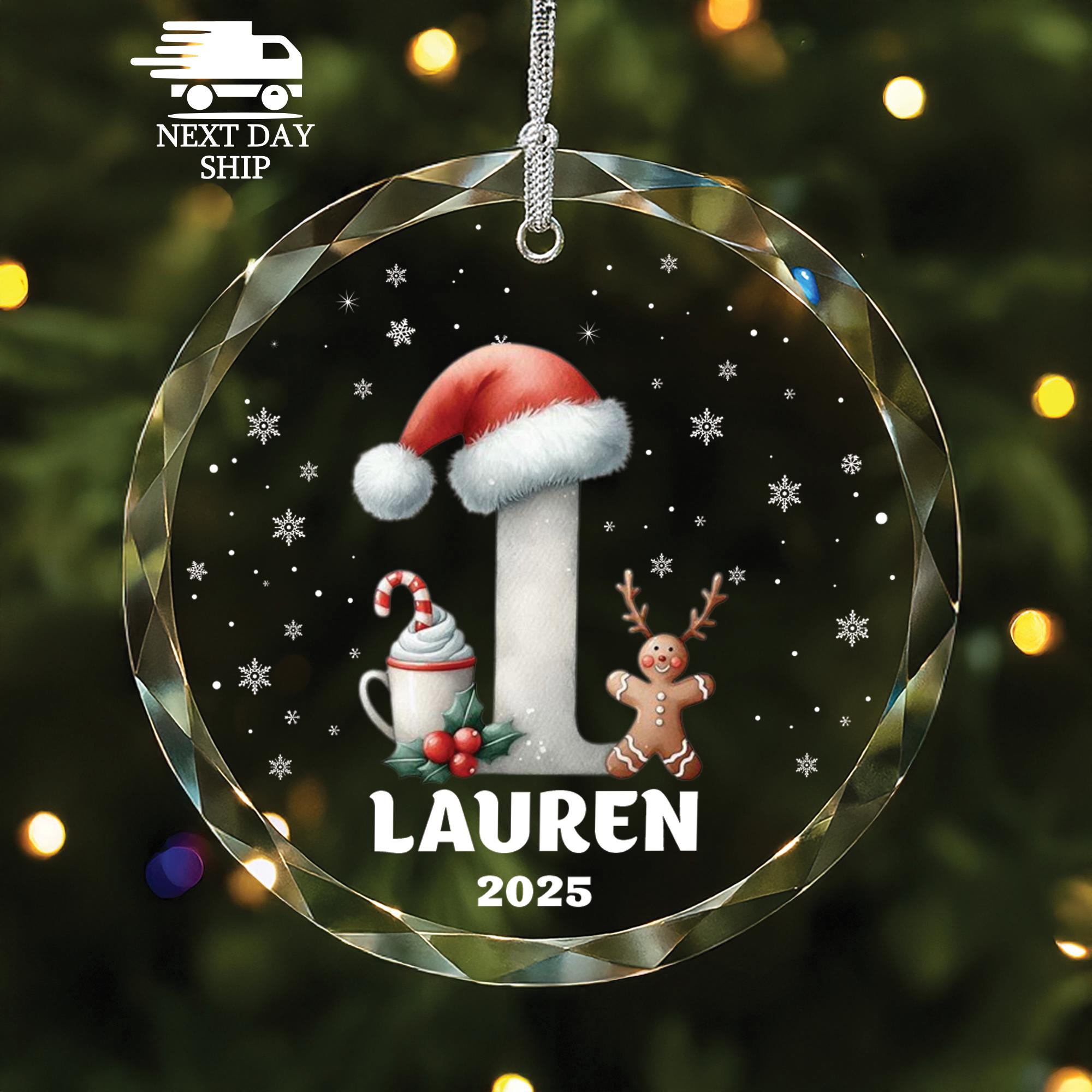 Initial Christmas Ornament, Custom Name Glass Ornament, Holiday Keepsake Gift, Christmas Gift, Gift For Kids, Christmas Tree Decoration