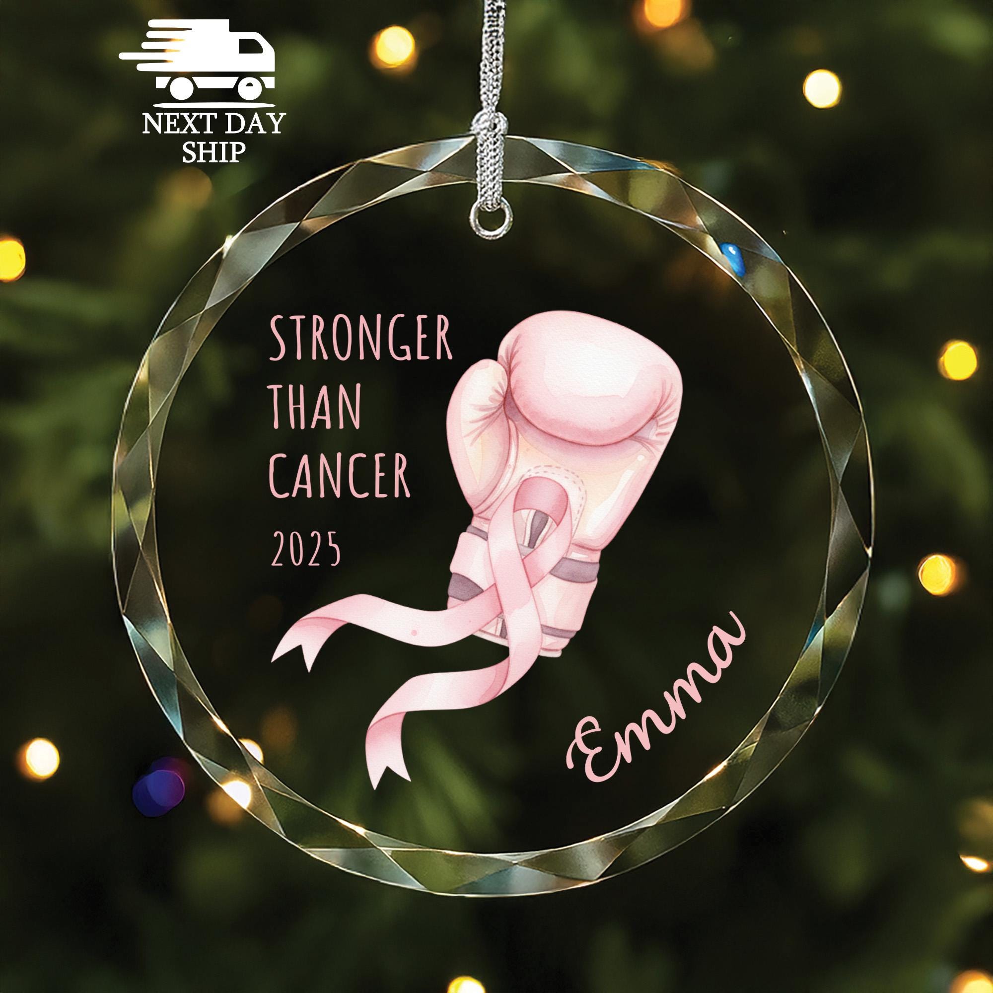 Cancer Survivor Christmas Ornament, Breast Cancer Awareness Gift for Her, Strength And Hope Gift, Pink Ribbon Ornament, Inspiration Keepsake