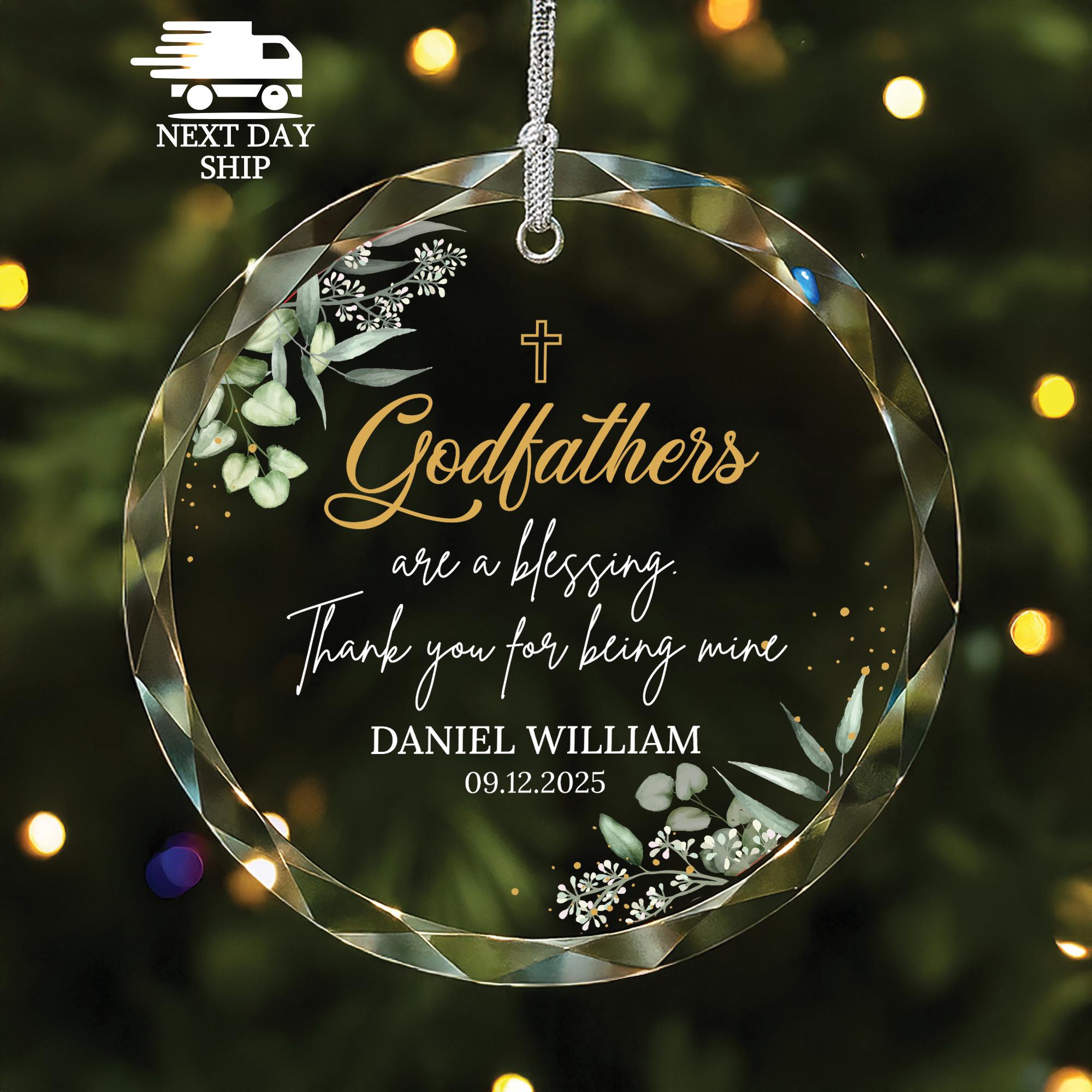 Custom Godfathers Ornament, Godparent Gift, Baptism Name Gift, Personalized Christian Ornament, Glass Name Ornament, Religious Ornament