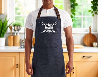 Personalized Grill Master Apron, BBQ Apron With Name, Custom Cotton Apron For Grill Lover, Gift For Pitmaster, Personal Chef Accessories