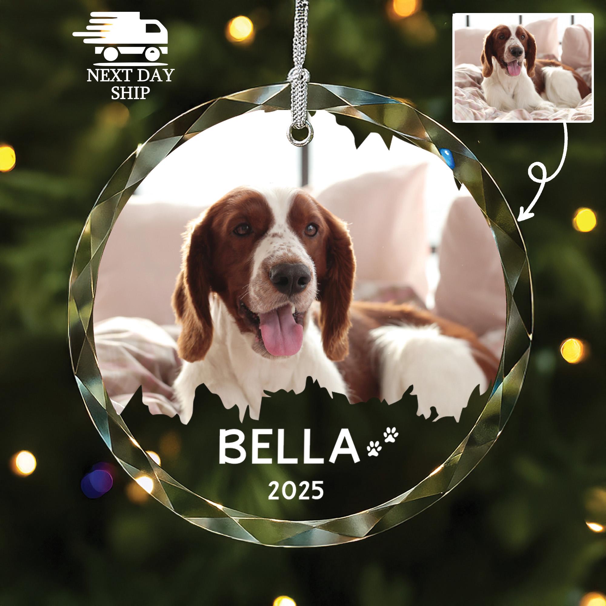 Pet Christmas Ornament 2025, Glass Ornament with Pet Photo and Name, Gift for Dog Lovers, Gift for Cat Owners, Pet Keepsake Decoration