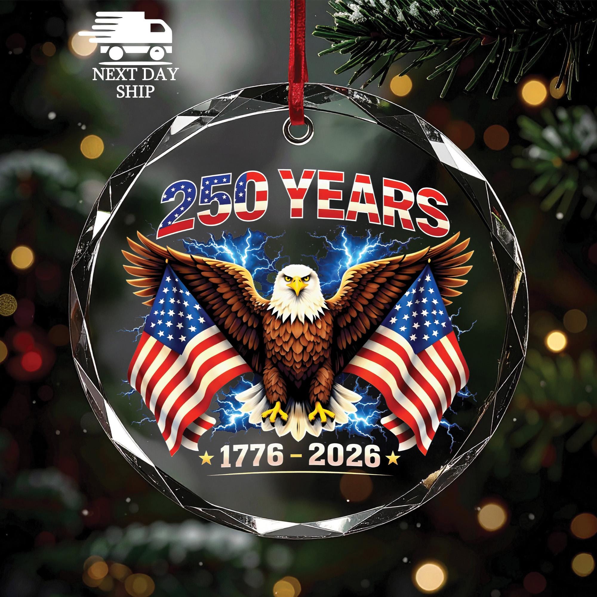 USA 250 Years Ornament 1776-2026, Patriotic Eagle Acrylic Ornament, Independence Day Decoration, American Flag Christmas Ornament