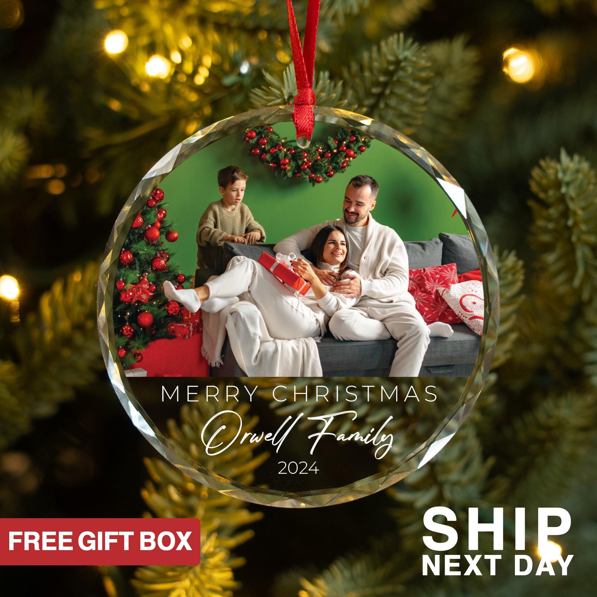 Merry Christmas Ornament, Custom Keepsake Picture Ornament, Personalized Holiday Ornament, Christmas Party Decor, Family Name Ornament