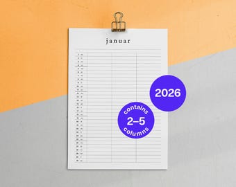 2026 Family Calendar Printable | Minimalist Wall Calendar | A4 & A3 Printable | Digital Download with 2–5 Columns