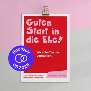 Sarcastic calendar for the first year of marriage | Wedding Sept. 2025 | Funny wedding gift | Wedding calendar for couples as a download
