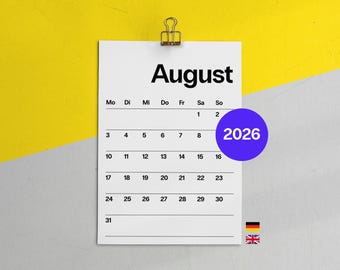 2026 Calendar Print Template | Minimalist Printable Calendar | Digital Download in A4 and A3 | Monthly Planner in German and English