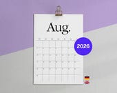 Kalender 2026 Druckvorlage | Minimalistischer Printable Calendar | Digitaler Download in A4 und A3 | Monatsplaner auf Deutsch und Englisch