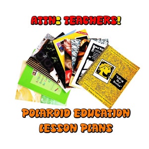 May include: A stack of colorful lesson plan books for teachers, titled "Polaroid Education Lesson Plans" and "Telling Our Stories". The books are part of the Polaroid Education Program.