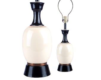 1 LAMPE 29" Art déco vintage noir blanc or peint à la main table en céramique atomique mad men bureau salon bureau mod asiatique moderne