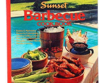 COOKBOOK 1990 BARBECUE SUNSET Book Cook Book Vintage Culinary Retro Kitchen Hardcover Food Mid Century  Recipes