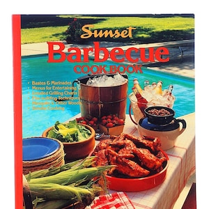 COOKBOOK 1990 BARBECUE SUNSET Book Cook Book Vintage Culinary Retro Kitchen Hardcover Food Mid Century  Recipes
