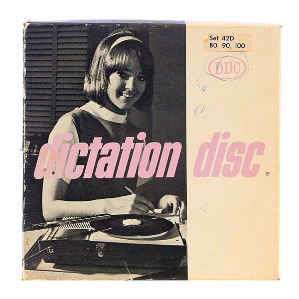 DICTATION Record SECRETARY assistant mod 4 disc 45 rpm Vinyl Dust Jacket Turn Table ddc Typist office mad men eames typewriter 40