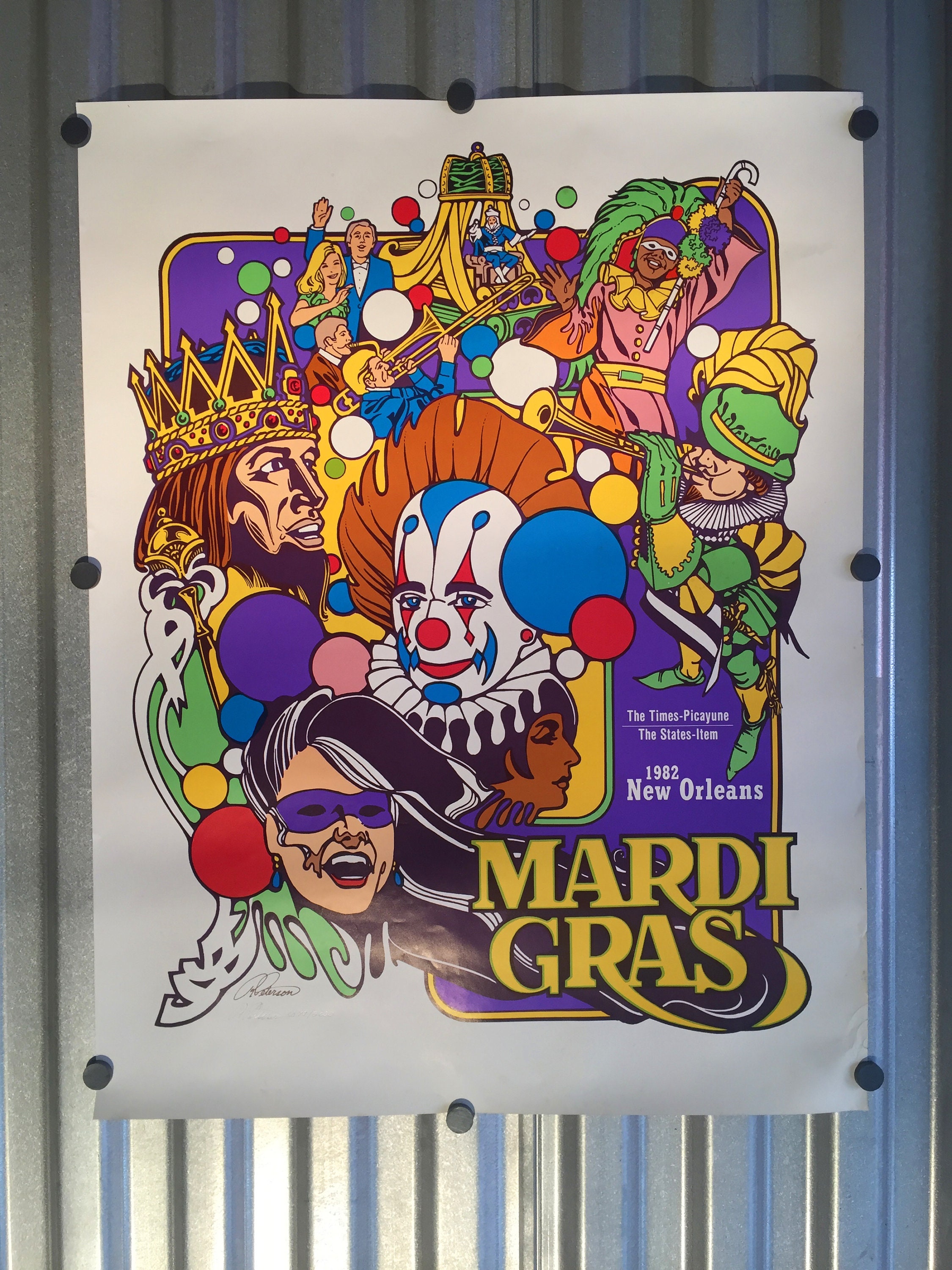 80s USA製【BEEZIL】MARDI GRAS 93アート　アメリカ古着 Vintage 1980s Le Mardi Gras New Orleans Framed Lithograph Signed