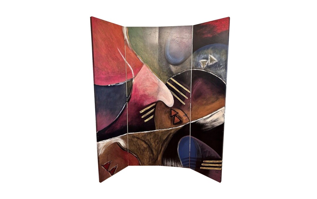 4 Panel Hand Painted POSTMODERN Contemporary Abstract Wall Room Divider ...