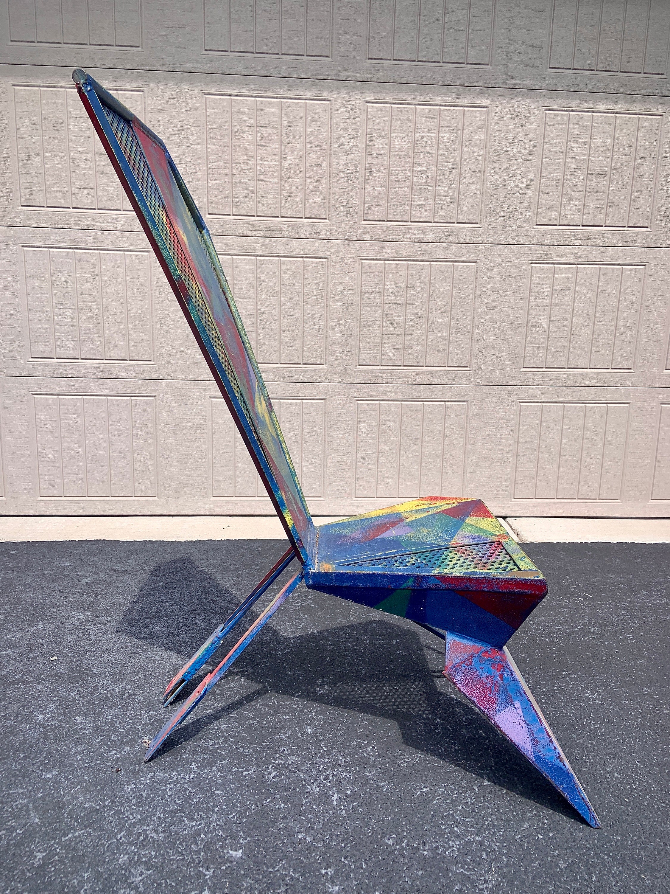 Artist Made 1990s Postmodern Chair Metal Unique Legs HEAVY AS LEAD