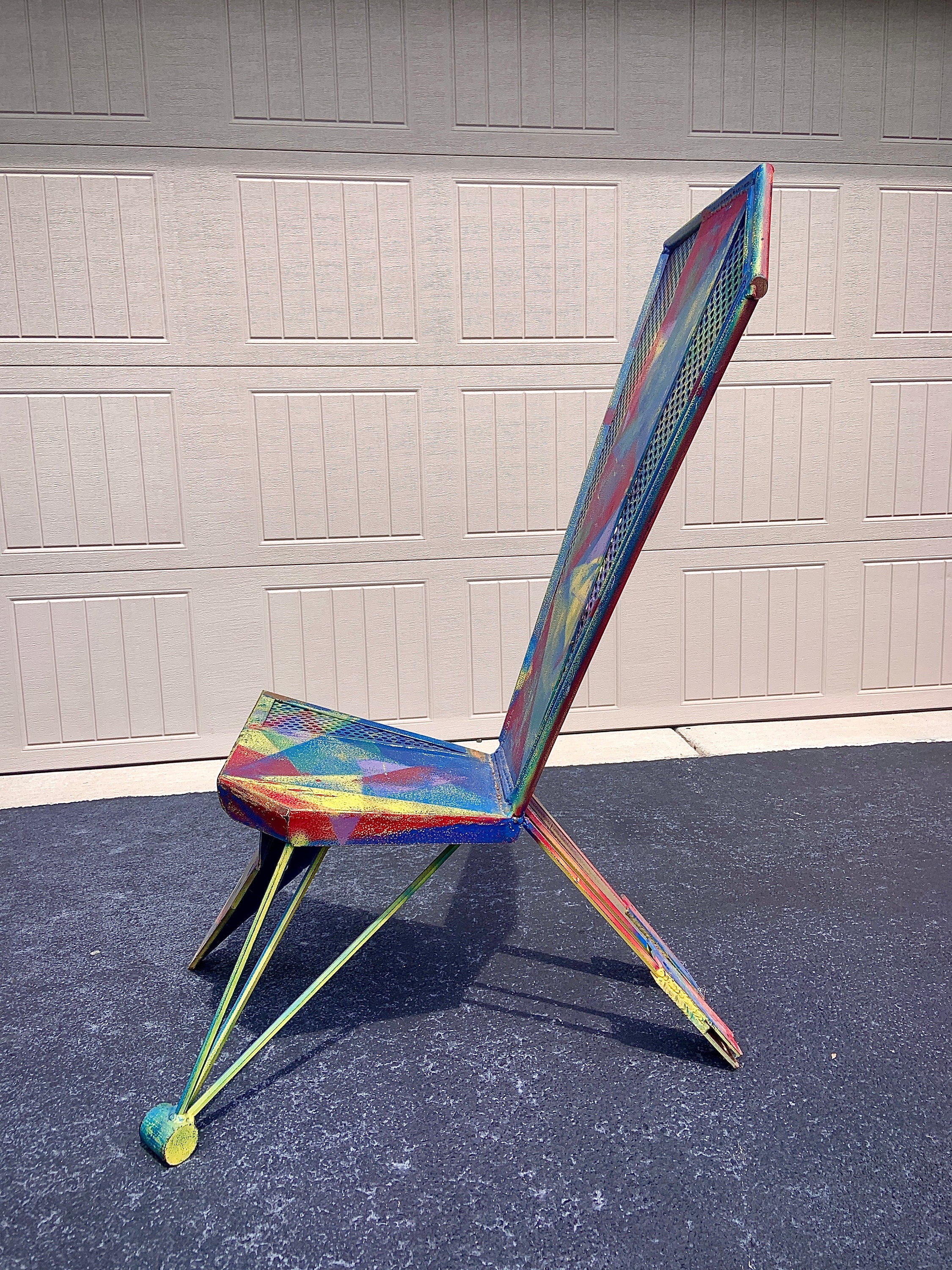 Artist Made 1990s Postmodern Chair Metal Unique Legs HEAVY AS LEAD