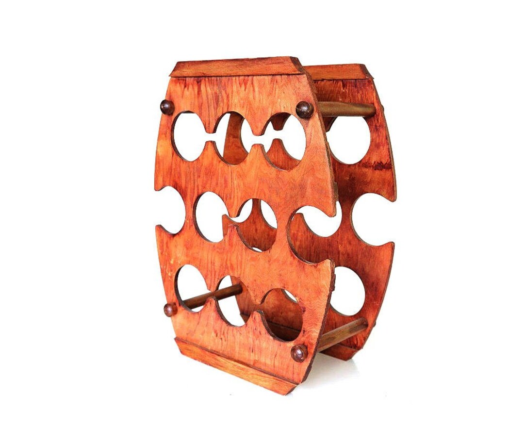 WINE RACK Vintage Mid Century Wooden Barrel Shaped Perfect for Your