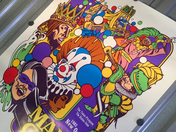 80s USA製【BEEZIL】MARDI GRAS 93アート　アメリカ古着 Vintage 1980s Le Mardi Gras New Orleans Framed Lithograph Signed