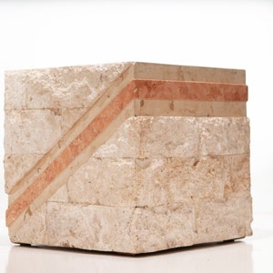 16.5&quot; TABLE BASE PostModern 1980s Tessellated  Coffee Base Stone plaster Magnussen Ponte pomo pink white