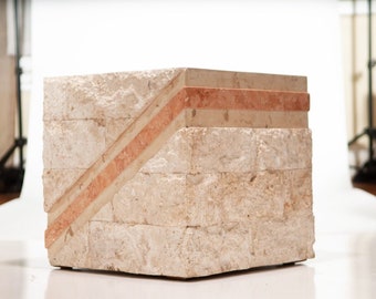 16.5" TABLE BASE PostModern 1980s Tessellated  Coffee Base Stone plaster Magnussen Ponte pomo pink white